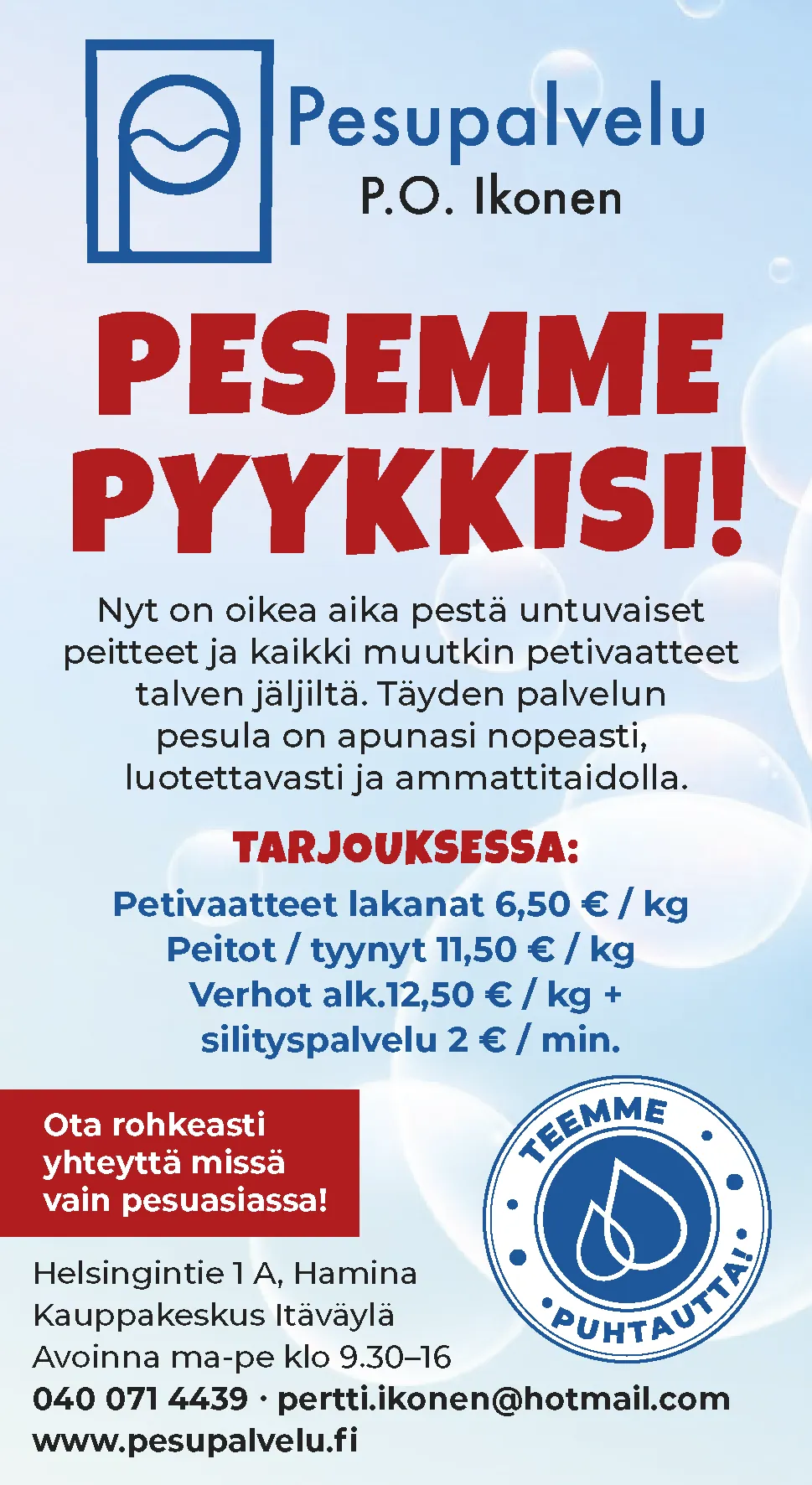 Pesupalvelu Ikonen tarjous toukokuu